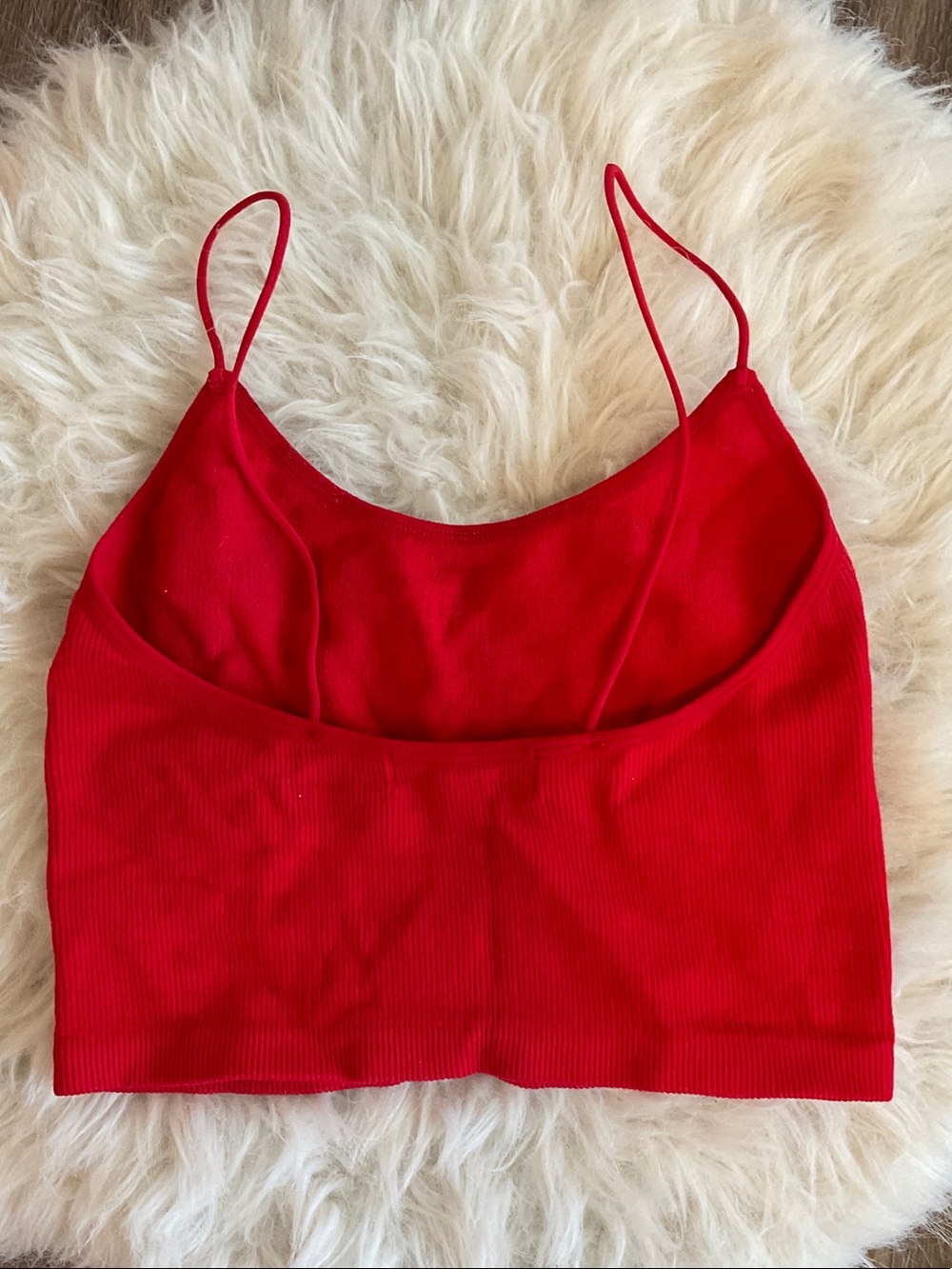 Red Ribbed Spaghetti-Strap Crop Cami - Picture 3 of 4